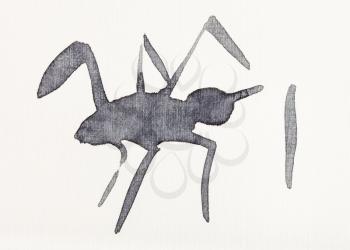 hand painting in sumi-e style on cream paper - sketch of spider drawn by black watercolors