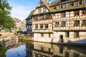 travel to France - quay of Ill river in Petite France quarter in Strasbourg city in Alsace