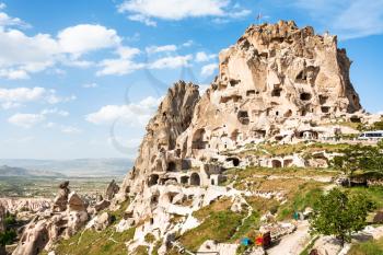 Travel to Turkey - rock-cut Uchisar castle in Cappadocia in spring