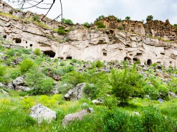 Travel to Turkey - rock-cut caves in Ihlara Valley of Aksaray Province in Cappadocia in spring