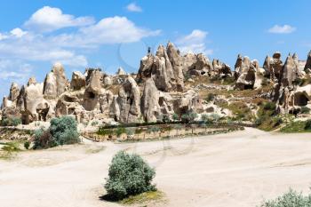 Travel to Turkey - view of ancient cave churches near Goreme town in Cappadocia in spring