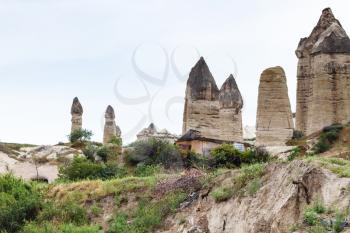 Travel to Turkey - view of fairy chimney rocks in Goreme National Park in Cappadocia in spring
