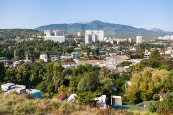 travel to Crimea - above view of Alushta city from Castle Hill in sunny morning