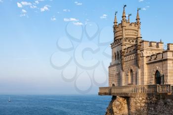 travel to Crimea - view of Swallow's Nest Castle over Black Sea in Haspra District on Crimean Southern Coast in autumn evening