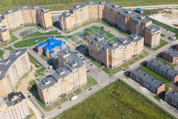 above view of new quarter Novosnegirovskiy in Moscow Region near in Rozhdestveno village in summer day
