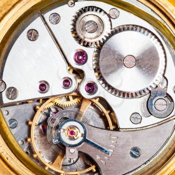 watchmaker workshop - clockwork of old mechanical golden watch close up
