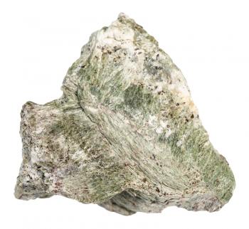 macro shooting of natural mineral rock specimen - raw richterite stone isolated on white background from Kovdor region, Kola Peninsula, Russia