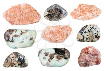 collection of natural mineral specimens - various Pegmatite rocks isolated on white background