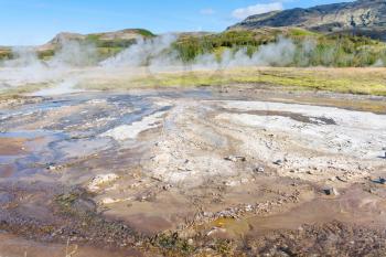 travel to Iceland - earth surface in Haukadalur hot spring area in autumn