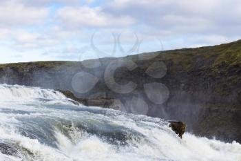 travel to Iceland - view of Gullfoss waterfall close up on Olfusa river canyon in autumn