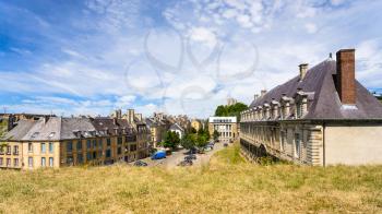 travel to France - above view of square Place du Chateau in Sedan town in summer day