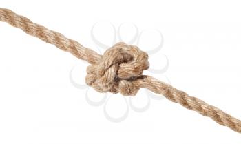 Oysterman's stopper Knot tied on thick jute rope isolated on white background