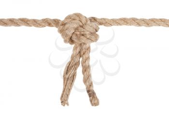 Offset overhand bend joins two ropes isolated on white background