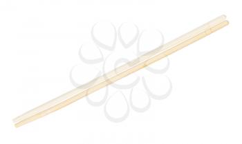 carved disposable wooden chopsticks put together isolated on white background