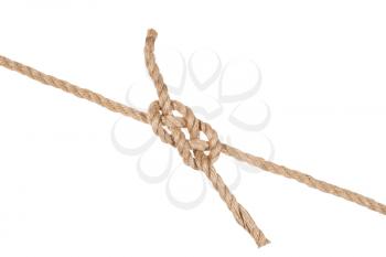 another side of carrick bend knot joining two ropes isolated on white background