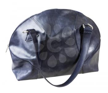 handmade dark blue leather handbag isolated on white background