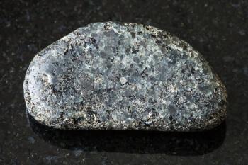 macro shooting of natural rock specimen - polished Peridotite stone with Phlogopite mica on black granite background from Kovdor region, Kola Peninsula, Russia