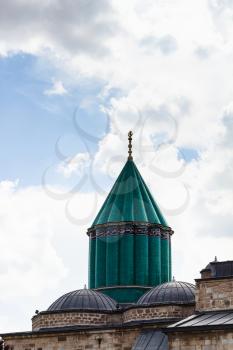 Travel to Turkey - green dome of Shrine of Jalal ad-Din Muhammad Rumi (Mevlana) and Dervish Lodge (Tekke) of the muslim Mevlevi order in Konya city