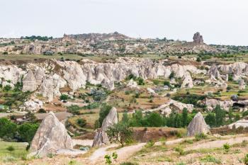 Travel to Turkey - country landscape in Goreme National Park in Cappadocia in spring