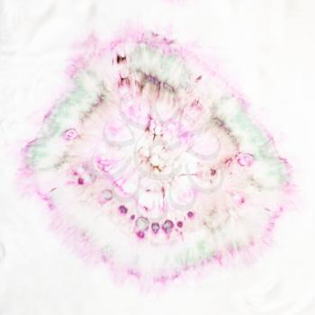 abstract spot in tie-dye batik technique on white translucent silk canvas