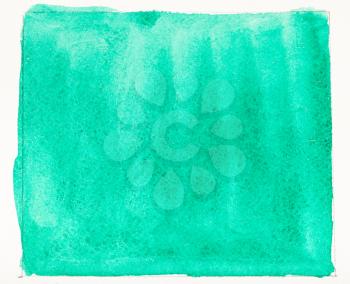 abstract colored green square hand painted by watercolour paint on white textured paper