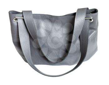 handcrafted gray leather soft handbag isolated on white background
