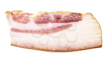 slice of smoked Salo (pork fatback) with meat layers isolated on white background