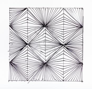 abstract hand drawn pattern on white paper by felt pen - black and white ornament from outline cubes