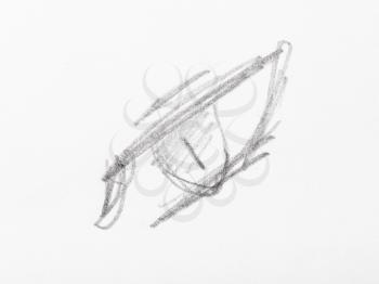 sketch of eye with narrow pupil hand-drawn by black pencil on white paper