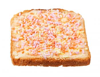 dutch sweet toast with butter and fruithails (sugar topping sprinkles) isolated on white background