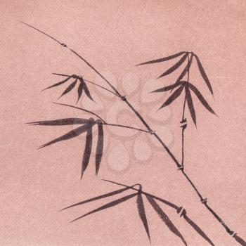 bamboo twigs hand drawn by black watercolor on brown paper in sumi-e style