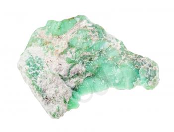 closeup of sample of natural mineral from geological collection - rough Variscite rock isolated on white background
