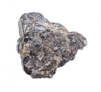 closeup of sample of natural mineral from geological collection - unpolished Ilmenite rock isolated on white background
