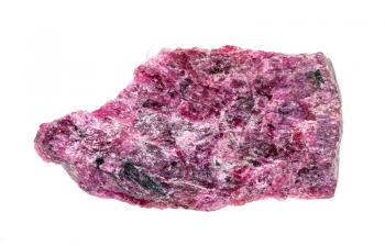 closeup of sample of natural mineral from geological collection - unpolished eudialyte rock isolated on white background