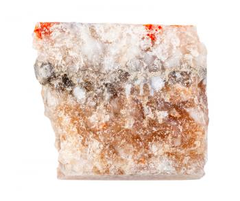 closeup of sample of natural mineral from geological collection - Rock Salt (Halite) isolated on white background