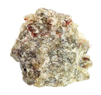 closeup of sample of natural mineral from geological collection - raw Olivine rock isolated on white background