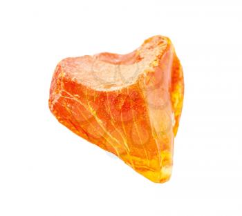 closeup of sample of natural mineral from geological collection - raw Amber nugget isolated on white background