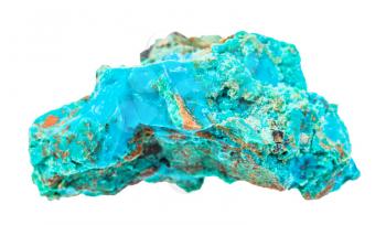 closeup of sample of natural mineral from geological collection - rough Chrysocolla rock isolated on white background