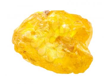 closeup of sample of natural mineral from geological collection - rough Sulphur (Sulfur) nugget isolated on white background