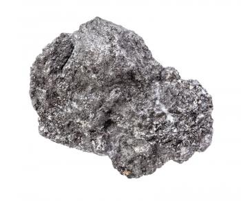 closeup of sample of natural mineral from geological collection - raw Graphite rock isolated on white background