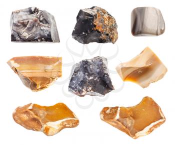 set of various Flint stones isolated on white background