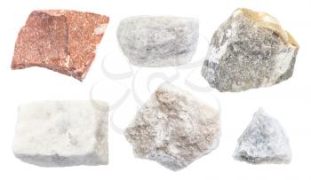 set of various Marble rocks isolated on white background