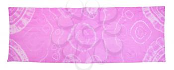 pink scarf with abstract pattern colored in tie-dye batik technique isolated on white background