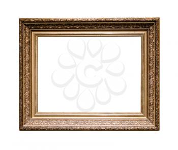 old classic golden wooden picture frame with cut out canvas isolated on white background