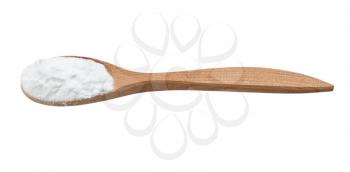 sodium bicarbonate in wooden spoon isolated on white background