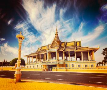 Vintage retro effect filtered hipster style image of  Royal Palace complex, Phnom Penh, Cambodia