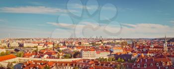 Vintage retro hipster style travel image of panorama view of Prague from Prague Castle. Prague, Czech Republic