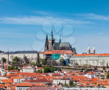 Vew of Hradchany: the Saint Vitus (St. Vitt's) Cathedral and Prague Castle. Prague, Czech Republic