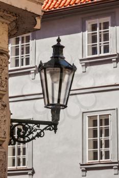 Old street lamp in Prague street, Czech Republic