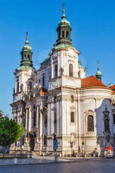 St. Nicholas church at Old Town Square early in morning, Prague, Czech republic